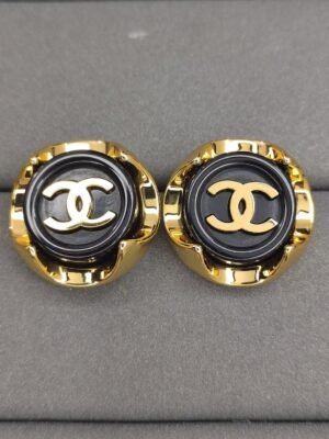 18K CC Black Earrings