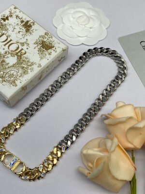 18K CD Icon Chain Blue White Resin Necklace