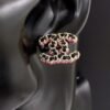 18K CC Pink Resin Leather Earrings