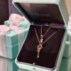 18K T Keys Woven Pink Diamonds Medium Necklace