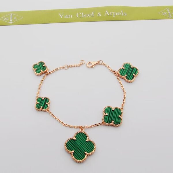 18K Magic Alhambra Five Malachite Motifs Clover Bracelet