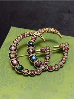 18K Double G Color Crystal Brooch
