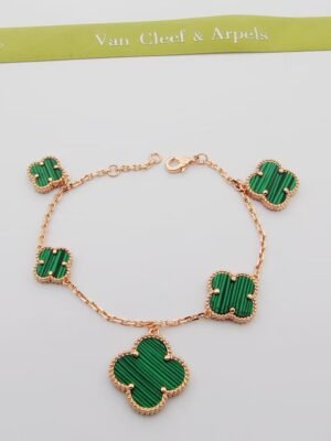 18K Magic Alhambra Five Malachite Motifs Clover Bracelet