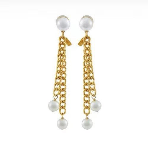 18K Triomphe Chain Pearl Earrings
