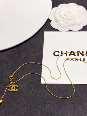 18K CC Heart Pendant Gold Necklace