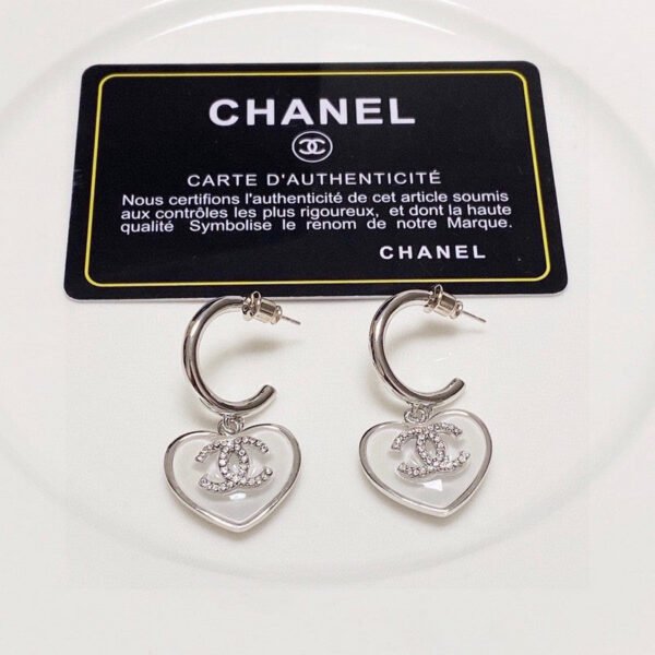 18K CC White Heart Earrings