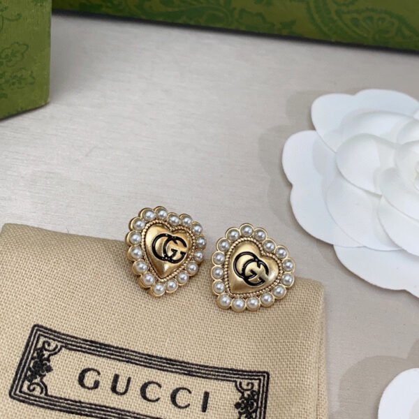 18K Double G Heart Pearl Earrings