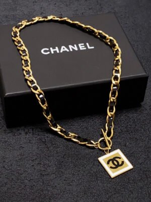 18K CC Leather Choker Necklace