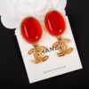 18K CC Red Crystal Pendant Earrings