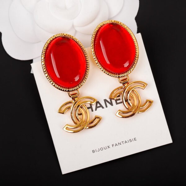 18K CC Red Crystal Pendant Earrings