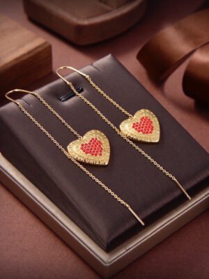 18K Vlogo Red Heart Earrings