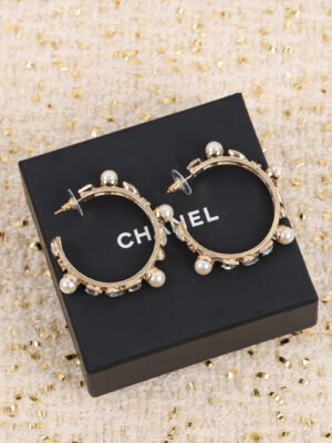 18K CC Pearl Crystal Earrings