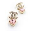 18K CC Pink Heart Crystal Earrings
