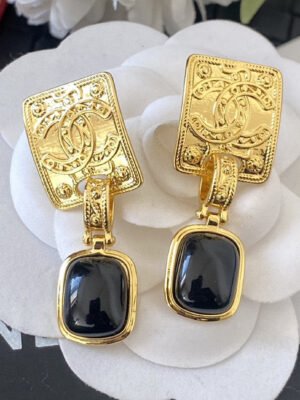 18K CC Black Crystal Earrings