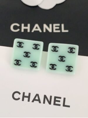 18K CC Green Resin Earrings
