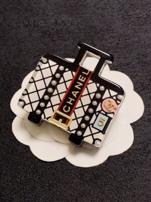 18K CC Suitcase Pattern Brooch