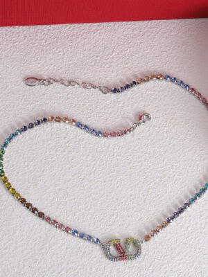 18K Vlogo Multi-Color Crystals Necklace