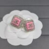 18K CC Diamond Square Pink Earrings