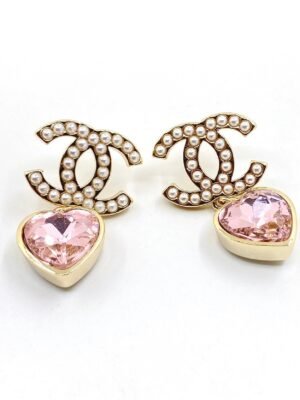 18K CC Pink Heart Crystal Earrings