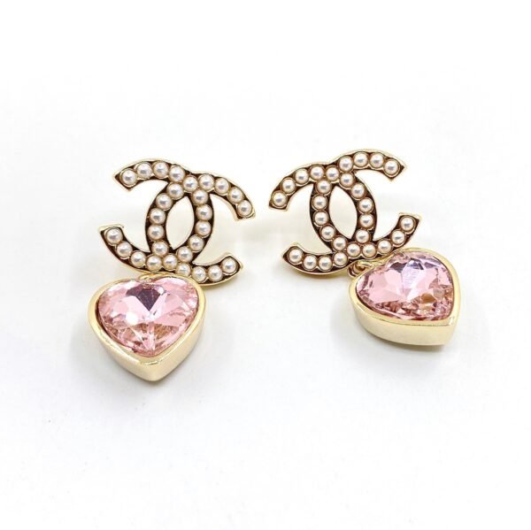 18K CC Pink Heart Crystal Earrings