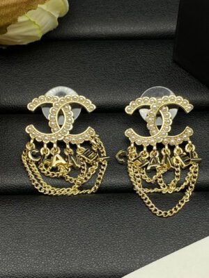 18K CC Pearl Chain Link Earrings