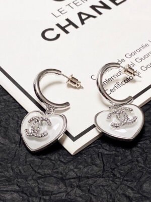 18K CC White Heart Earrings