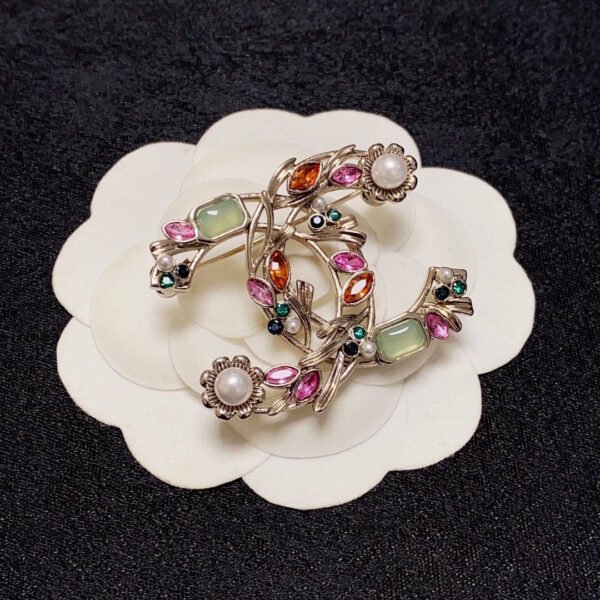 18K CC Crystal Flower Brooch