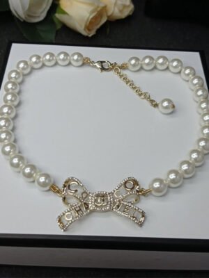 18K CC Bow Pearl Necklace