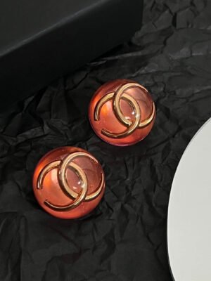 18K Vintage CC Red Crystal Earrings