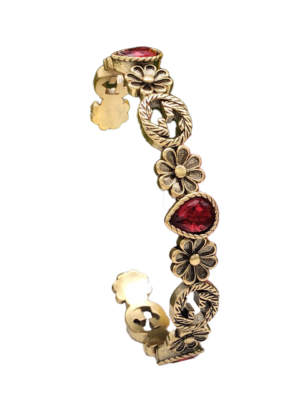 18K Double G Flowers Red Crystals Open Cuff Bracelet