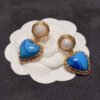 18K CC Blue Heart Pearl Earrings