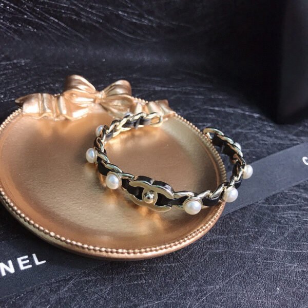 18K CC Leather Open Cuff Bracelet