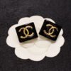 18K CC Black Resin Square Earrings