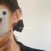 18K CC Circle Black Resin Earrings