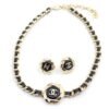 18K CC Rhinestone Leather Choker Necklace