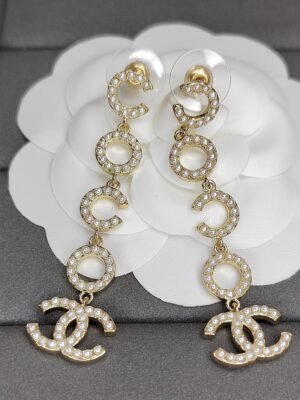 18K CC Pearl Pendant Earrings
