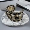 18K CC Leather Open Cuff Bracelet