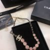 18K CC Pink Crystals Leather Necklace