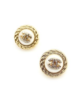 18K CC White Pearl Earrings