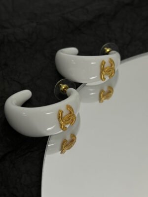 18K CC White Resin Earrings