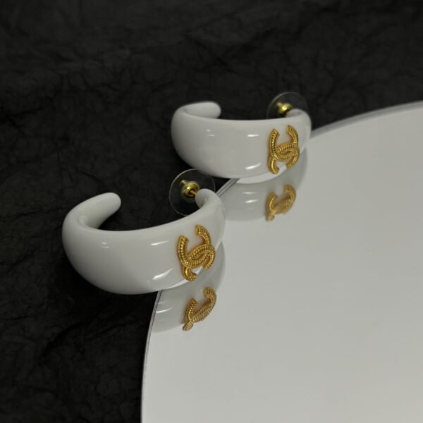 18K CC White Resin Earrings