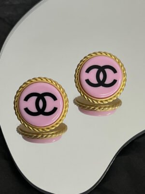 18K Vintage CC Pink Resin Earrings