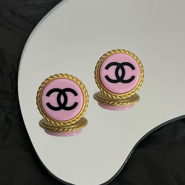 18K Vintage CC Pink Resin Earrings