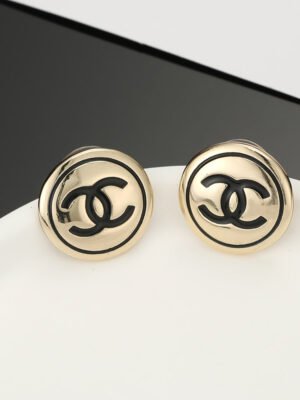 18K CC Black Button Earrings