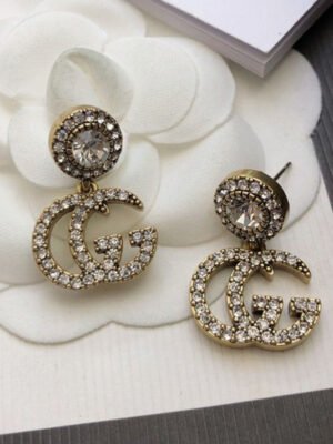 18K Double G GG Crystal Pendant Earrings