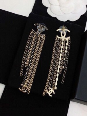 18K CC Black Crystal Tassel Earrings