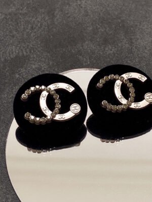18K CC Black Resin Crystals Earrings