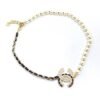 18K CC Leather Pearls Necklace