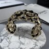 18K CC Leather Open Cuff Bracelet