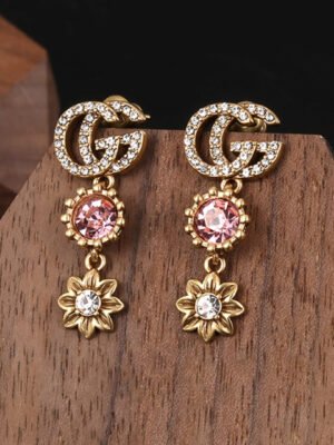 18K Double G Flower Crystal Earrings
